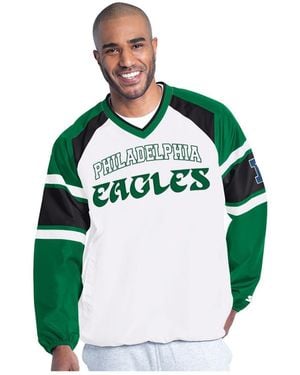 Starter White Philadelphia Eagles Infield Play Raglan Pullover Jacket - Green