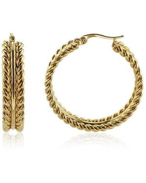 Rebl Jewelry Stainless Steel Large Twisted Texture Hoop Earrings - Metallic