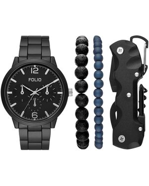 Folio Three Hand Alloy Watch 46mm Gift Set - Black