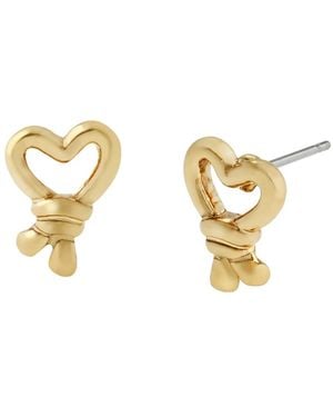 Steve Madden Rhodium Heart Knot Stud Earrings - Metallic