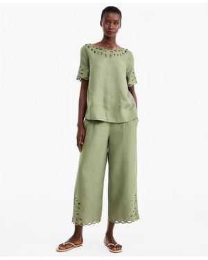 Charter Club Linen Eyelet-hem Cropped Wide-leg Pants - Green