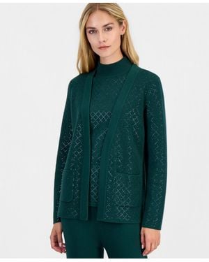 Anne Klein Heatset Diamond Open-front Cardigan - Green