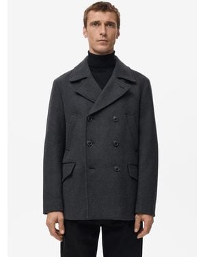 Mango Short Double-breasted Wool Coat - Blue