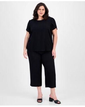 Anne Klein Plus Size Tulip Sleeve Top Pull On Pants - Black