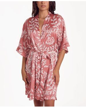 iCollection Floral Stretch Woven Long-sleeve Robe - Red