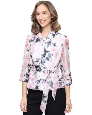 Alex Evenings Printed Yoryu Collared Top - White