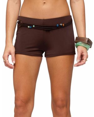 Edikted Janya Strappy Bead Belt Micro Shorts - Brown