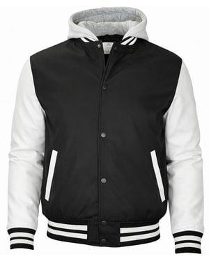 Q Active Ribbed Collar Hooded Varsity Jacket - Black