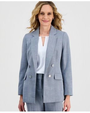 Kasper Plaid Faux-double-breasted Notch-collar Blazer - Blue