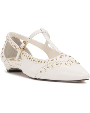 Vince Camuto Valkie Studded T-strap Micro-heel Mary-jane Flats - White