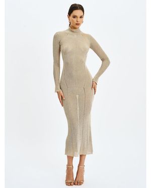 Miss Circle Shay Stretch Knit Backless Long Sleeve Dress - White