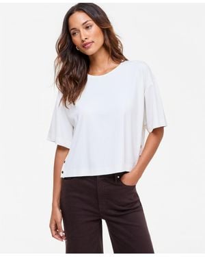 INC International Concepts Short-sleeve Side-snap Lounge Top - White