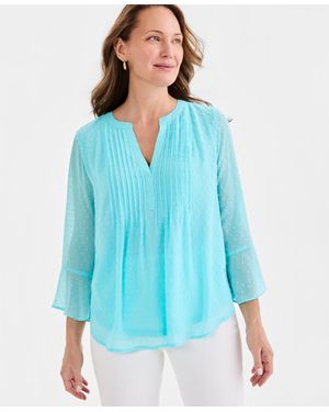 Style & Co. Textured Pintuck Ruffle Sleeve Top - Blue