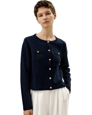 LILYSILK Wool Button-front Sweater Lady Jacket - Blue