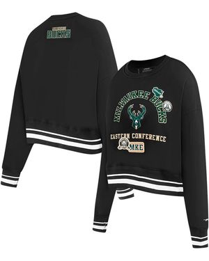Pro Standard Milwaukee Bucks Area Code Cropped Pullover Sweatshirt - Black
