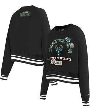Pro Standard Milwaukee Bucks Area Code Cropped Pullover Sweatshirt - Black