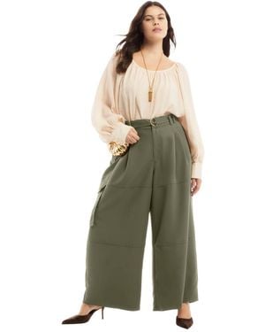 June + Vie June And Vie High-rise Wide-leg Cargo Pants - Green