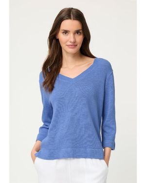 Olsen Solid V-neck Sweater - Blue