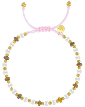Roxy Tiger Eye And Imitation Pearl Adjustable Bracelet - Metallic