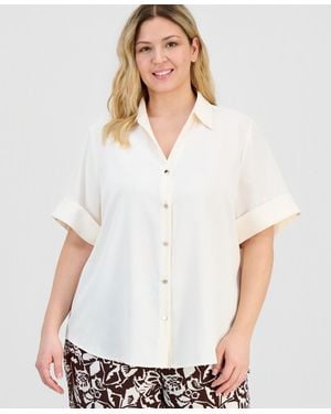 Anne Klein Essentials Plus Size Half-sleeve Blouse - White