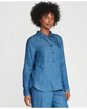 Lands' End Petite Twill Fiber Popover Shirt - Blue
