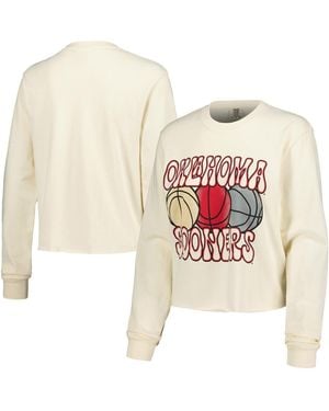 Image One Oklahoma Sooners Comfort Colors Basketball Cropped Long Sleeve T-shirt - White