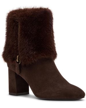 Anne Klein Arli Faux Fur Cuff Block Heel Dress Booties - Brown