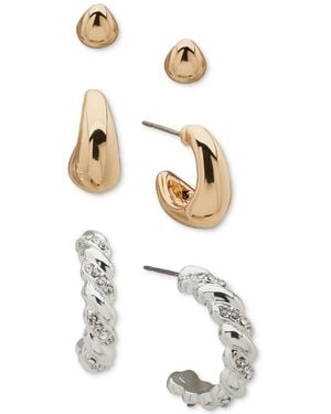Anne Klein Two-tone 3-pc. Set Twist Puffy Hoop Earrings - White