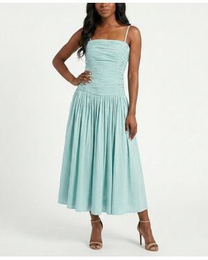Taylor Shirred Drop Waist Square Neck Dress - Blue