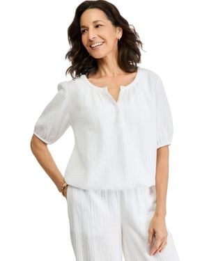 Style & Co. Cotton Gauze Henley Bubble-hem Top - White