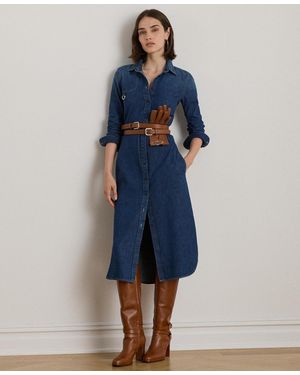 Ralph Lauren Denim-lanaine Belted Shirtdress - Blue