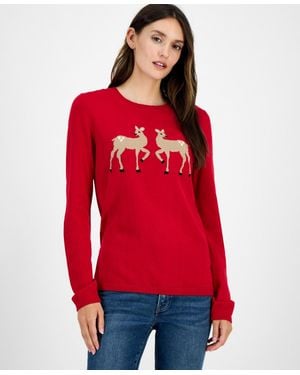 Nautica Cotton Deer-graphic Sweater - Red
