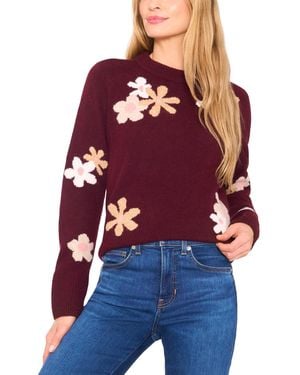 Cece Crewneck Flower Patterned Knit Long-sleeve Sweater - Red