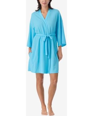 Ellen Tracy 3/4-kimono-sleeve Short Waffle Robe - Blue