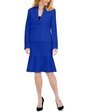 Le Suit Crepe Button-front Flounce Skirt Suit Set - Black