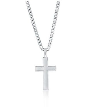 Metallo Stainless Steel Polished Cross Necklace - Metallic