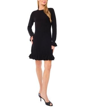Cece Long Sleeve Ruffles Sweater Dress - Black