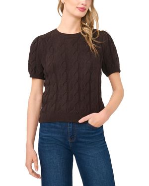 Cece Cable Puff-sleeve Crew Neck Sweater - Black