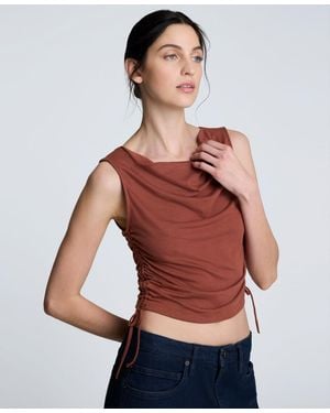 Kenneth Cole Cowlneck Ruched Cropped Tank Top - Red