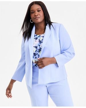Kasper Plus Size Seamed Crepe One-button Blazer - Blue