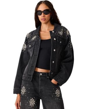 Steve Madden Clarke Denim Cropped Embellished Jacket - Black