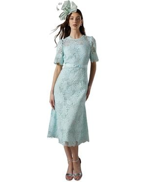 Coast Lace Bow Belt Midi Dress - Blue