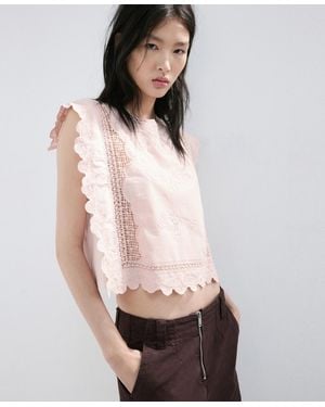 Mango Embroidered Details Cotton Top - White