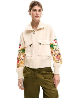 Desigual Floral Patch Jacket, Viscose - Natural