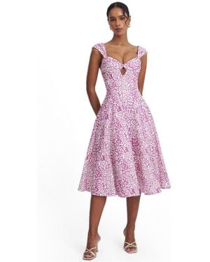 Miss Circle Wynonna Cheetah Linen Keyhole Midi Dress - Pink