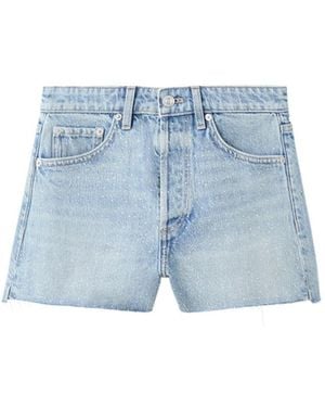 Mango Rhinestone Denim Shorts - Blue