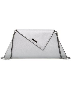 Susu Metallic Envelope Clutch Saffiano Leather Evening Bag For Party Wedding Crossbody - White