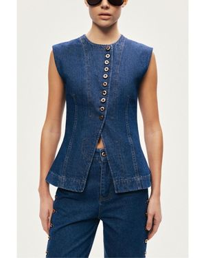 Nocturne Button-front Denim Vest - Blue