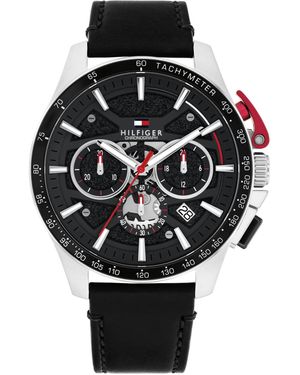 Tommy Hilfiger Chronograph Leather Strap Watch - Black