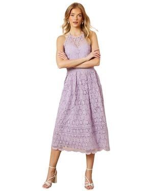 Oasis Lace Detail Halterneck Midi Dress - Purple